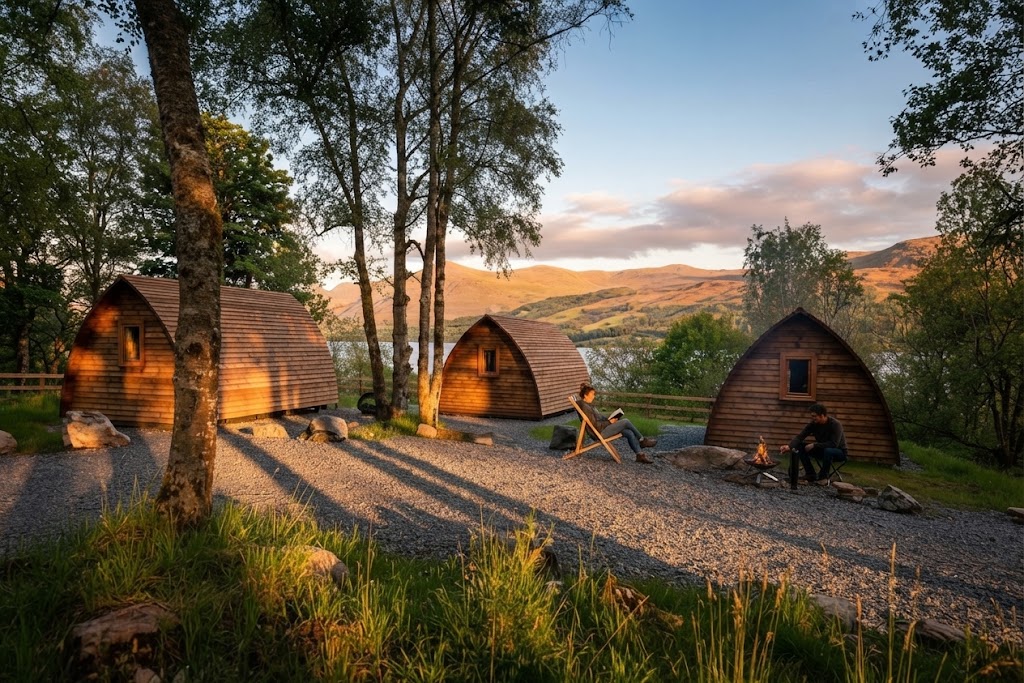 Modern timber holiday lodge with decking and a private hot tub in a Lake District setting