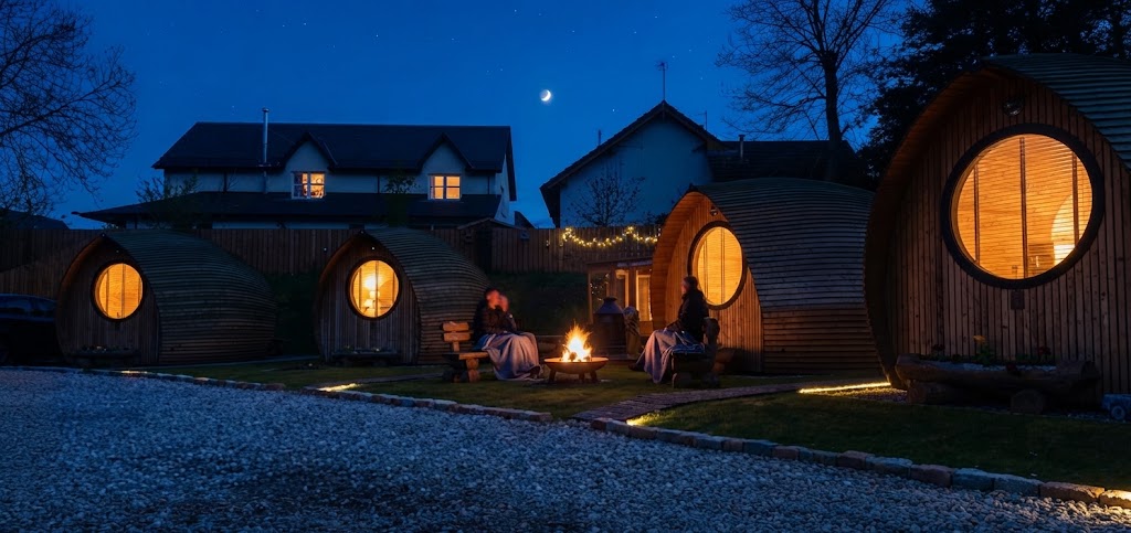 Interior of a traditional Lake District stone cottage with a wood burner, beams and deep window reveals